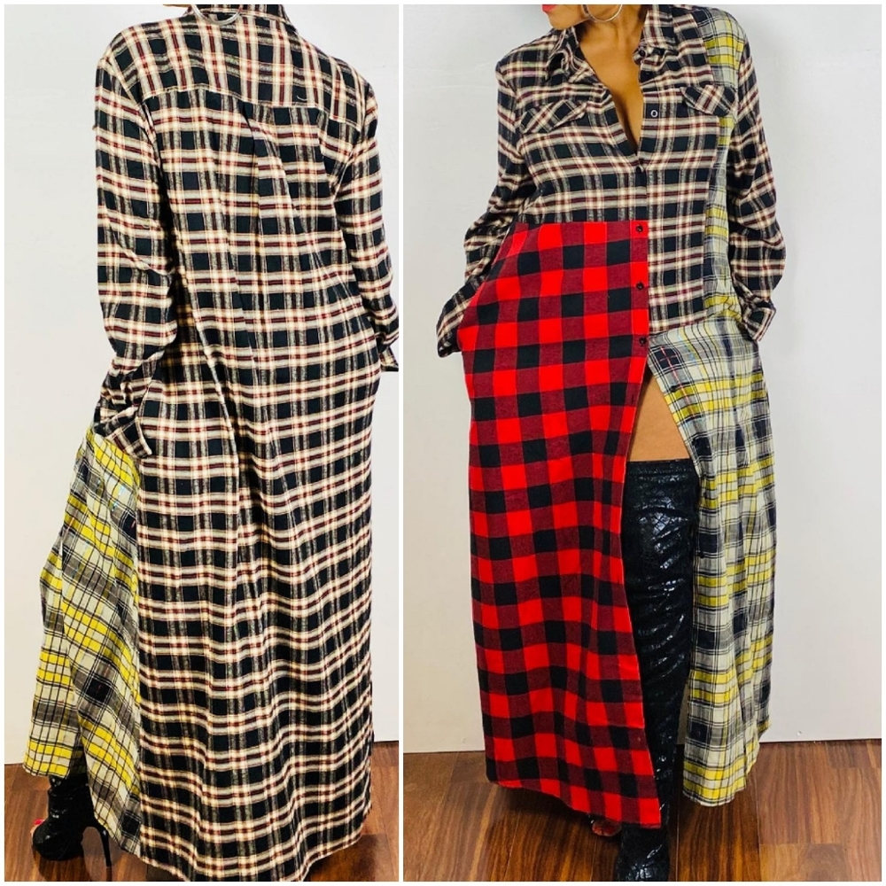 Checkered maxi shirt dress.